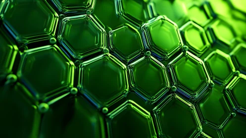 Abstract Green Honeycomb Pattern in Futuristic 3D Glass Style.