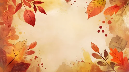 Autumn leaves border over beige watercolor background.