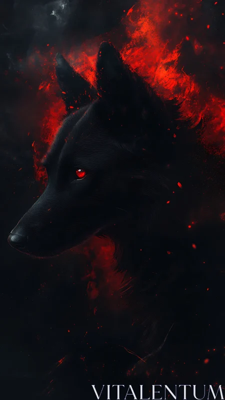 Midnight ember-wolf listens quietly to the burning void