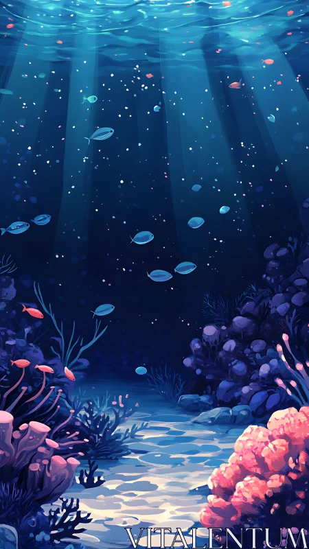 Sunlit Reef Pathway Beneath Tranquil Midnight Waters.