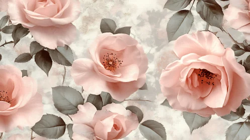 Pink roses with grey foliage on cream textured background