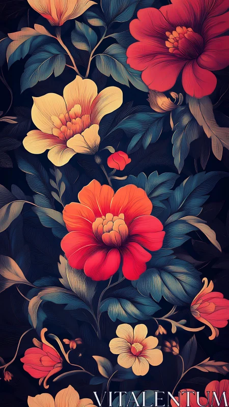 Blooming Garden Against Dark Night Sky.