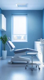 Clinical examination room contains adjustable chair and stool