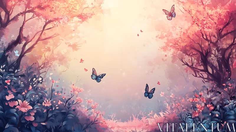 Gentle butterfly grove glowing with soft pastel daydream light.