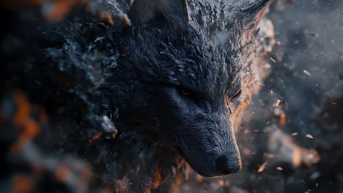 Mythic ice wolf emerges through swirling embers and frost