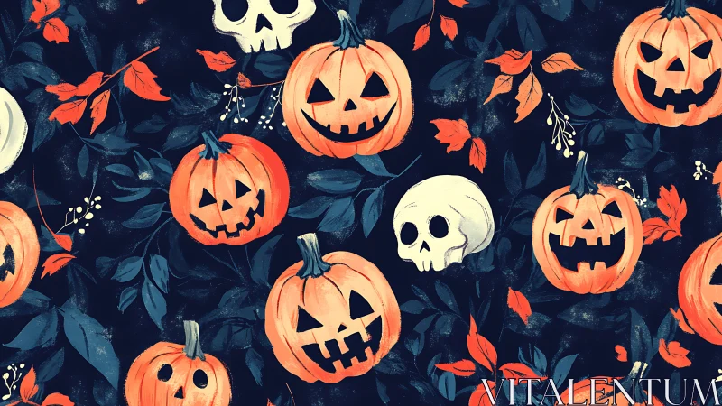 Playful jack o&rsquo;lanterns glow among spooky skull friends
