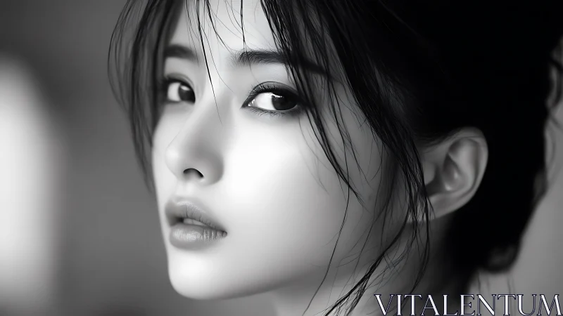 Monochrome close-up portrait captures intense sidelong gaze