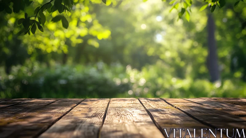 Wooden Table Welcomes Sunlit Garden Views and Peaceful Moments