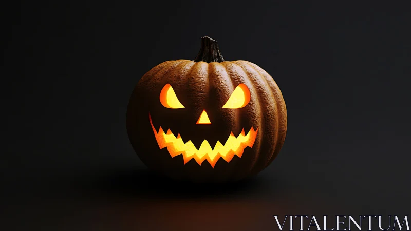 Sinister jack-o’-lantern grins in shadowy Halloween glow.
