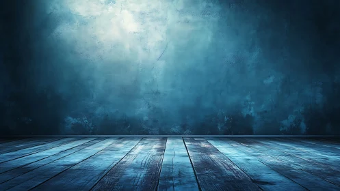 Textured teal plaster wall with directional light over wood floor