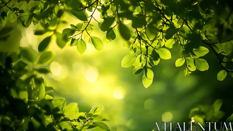 Sunlit Green Leaves with Soft Bokeh Background, Nature Photography.