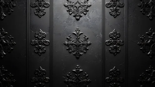 Baroque black wall panels with ornate gloss relief motifs.