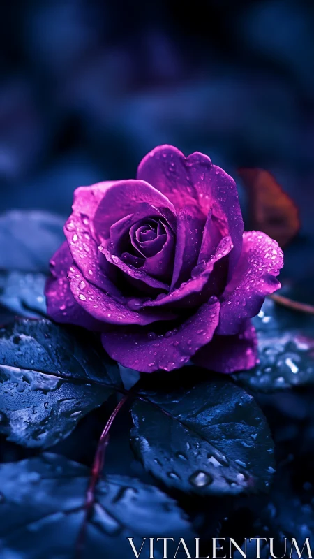 Vibrant Purple Rose With Water Droplets