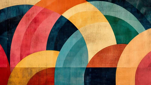 Color arcs collide in a retro-modern geometric sunrise dream.