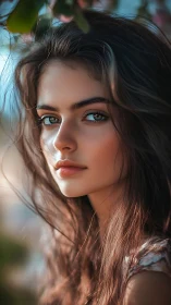Portrait of young woman outdoors under soft natural light.