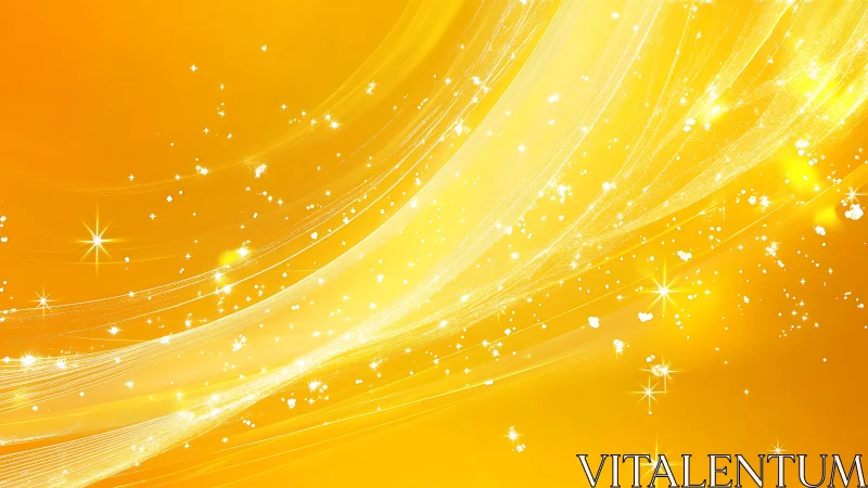 Abstract golden light streaks and sparkling stars digital background.
