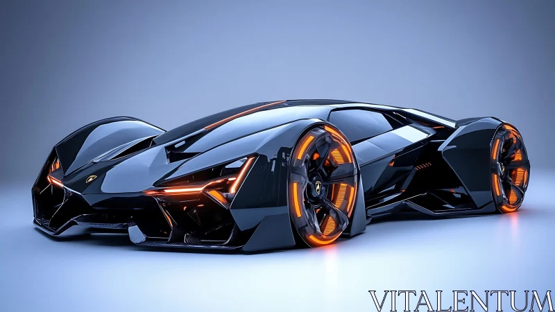 Ultralow hypercar concept with neon orange illuminated aero wheels