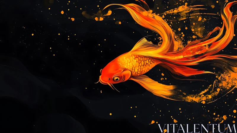 Solar flare koi streaks through midnight water and starlit ink.