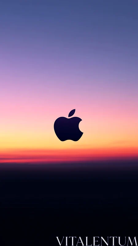 Apple logo silhouette centered on a calm gradient sky.