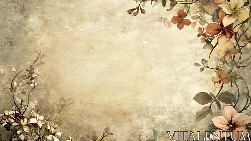 Soft vintage blossoms frame a warm, open background space