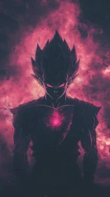 Cosmic warrior rising from a storm of neon starlight.