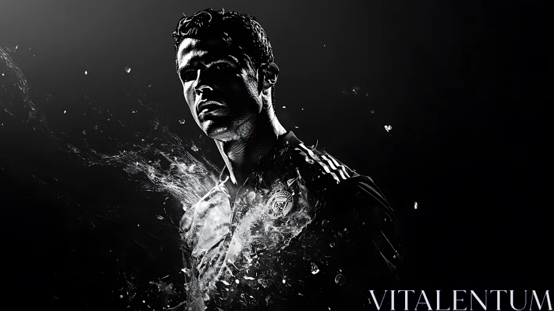 Monochrome digital portrait of football player in motion.