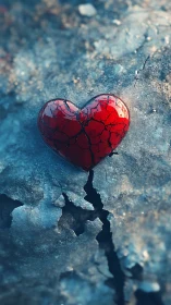 Red Heart Shape on Fractured Surface.