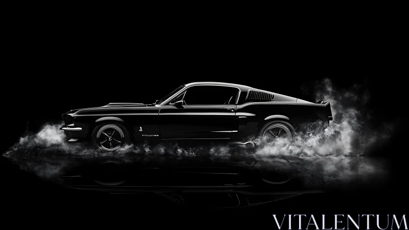 Classic fastback car is rendered in profile against black