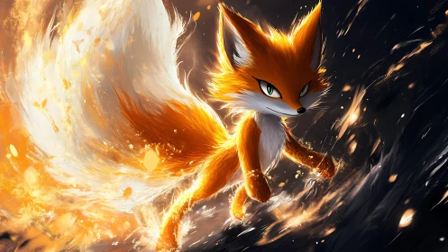 Dynamic vulpine spirit rendered with high-energy particle effects