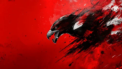 Stylized eagle head rendered in dynamic red and black
