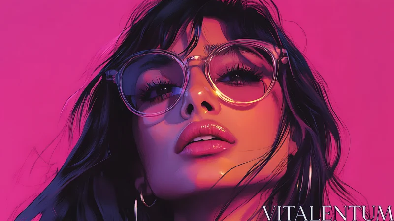 Digital portrait shows bold woman in glasses under neon glow