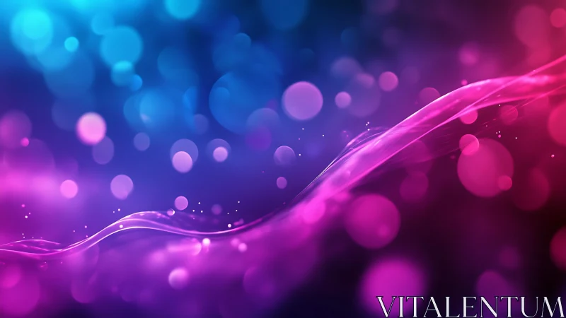 Colored bokeh field overlays a curved magenta light band