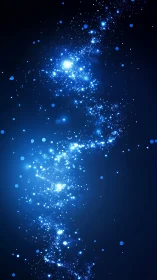 Vertical spiral band of glowing blue light particles curves upward