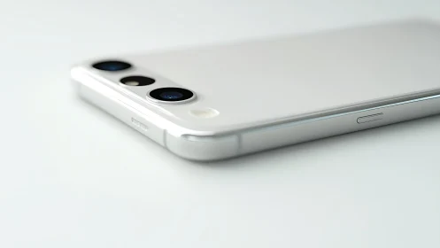 Triple-lens smartphone module with polished aluminum frame closeup