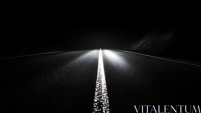 Midnight highway line carving a tunnel through the dark.