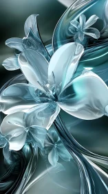Crystal blossoms curve through teal metallic abstract space