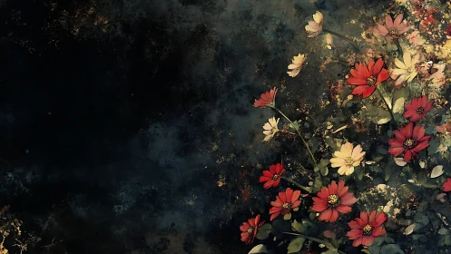 Wildflowers rising against dark textured background.