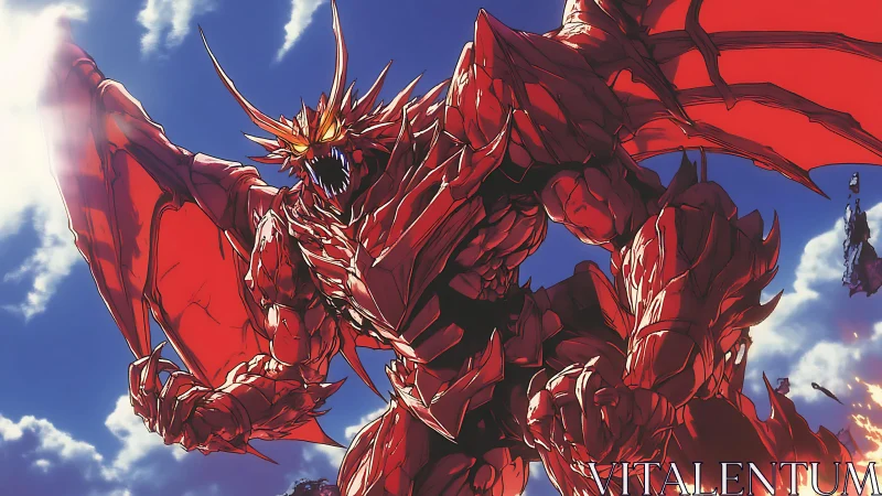 Sky-scorching crimson dragon poised for a fiery showdown.