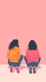 Twin hoodies kneel in a candy-pink sea of quiet connection.