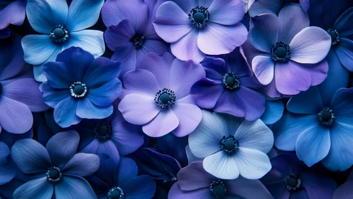 Twilight Bloom Spectrum: Blue and Purple Anemones Unite.