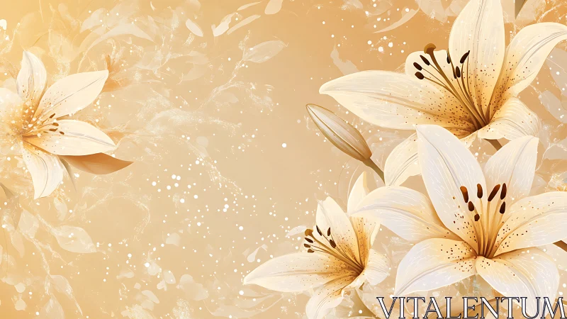 Cream Lilies with Gold Accents on Warm Background.