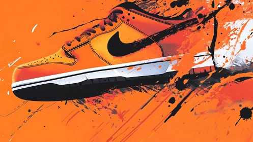 Dynamic sneaker illustration with kinetic splatter composition.