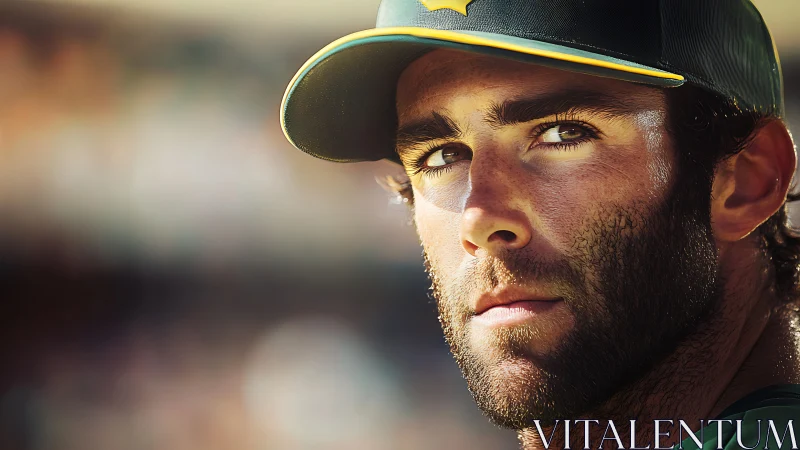 Focused baseball player gazes intensely toward the field.
