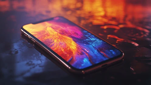 Liquid neon dreamscape flows across a lone smartphone screen