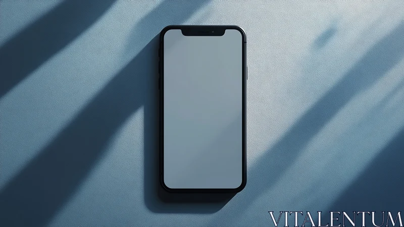 Modern Smartphone on Blue Surface with Shadow Play.
