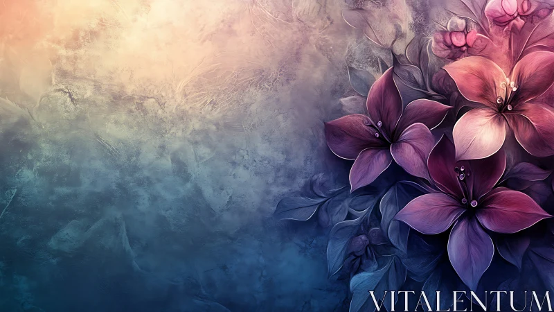 Stylized Floral Composition with Gradient Background