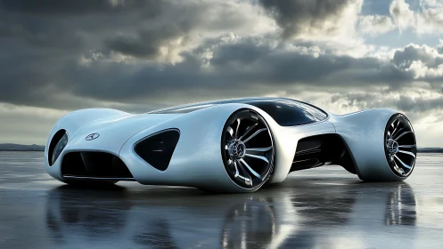Futuristic low-profile concept car with seamless aero-sculpted body