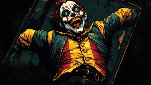 Rebel clown stretches wide in bold, chaotic color.