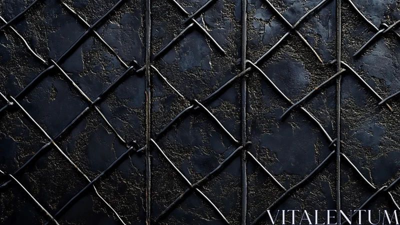 Textured black steel lattice with weathered diagonal grid