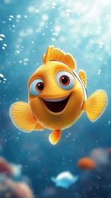 Cheerful stylized orange reef fish in softly lit blue water